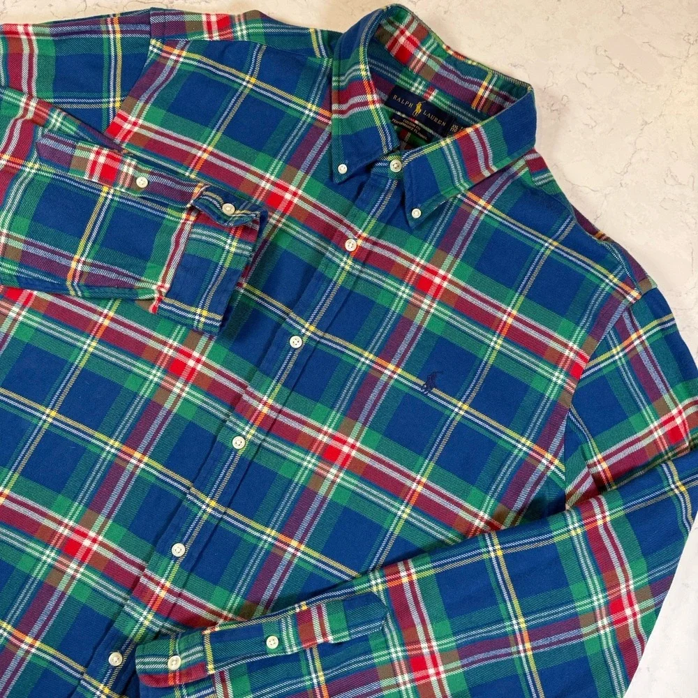 Polo Ralph Lauren Classic Fit Performance Flannel Shirt XXL Blue Plaid Long Slee